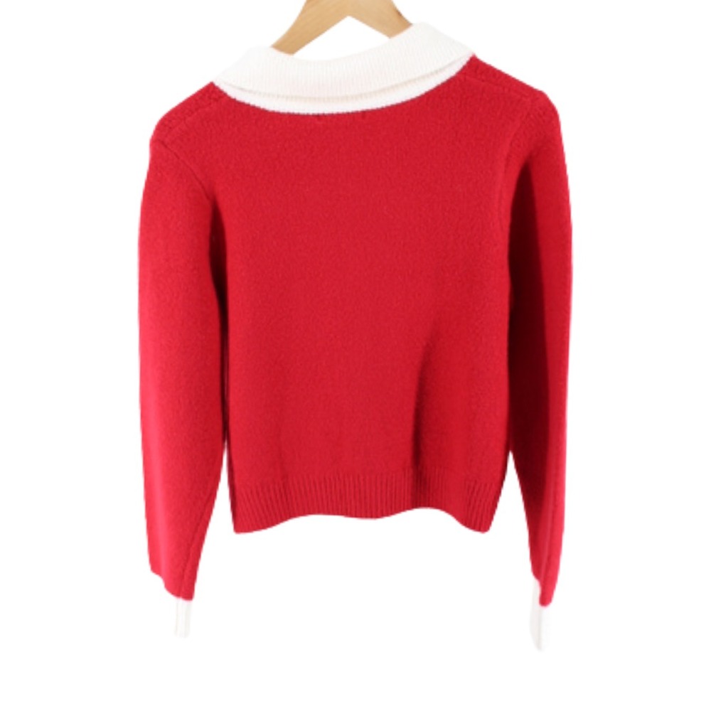 Womens Christmas Cardigan Red Knit Sweater Embroidered Collar Button Front‎ Size - Picture 2 of 7